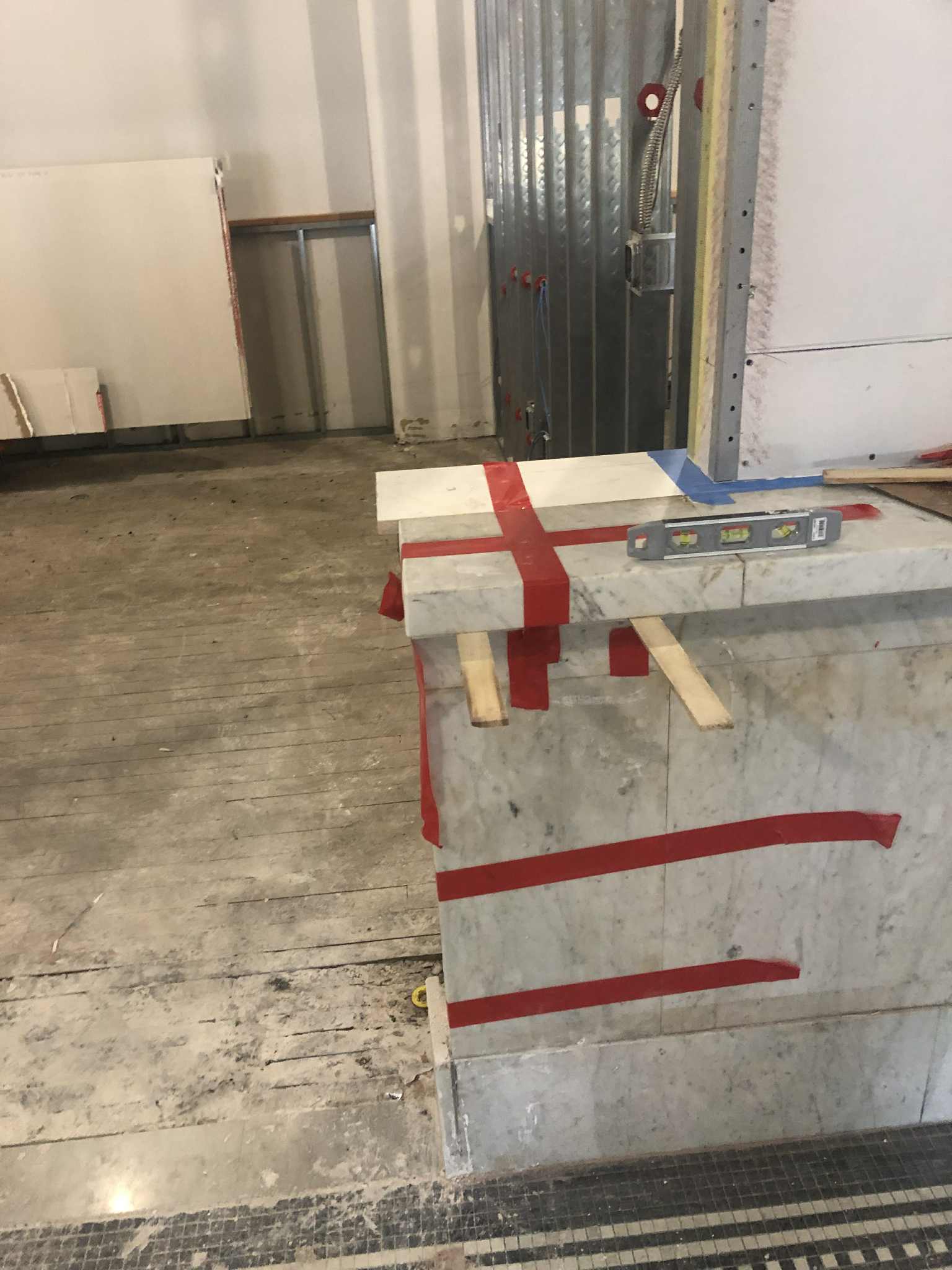 Detailed marble wall repair work