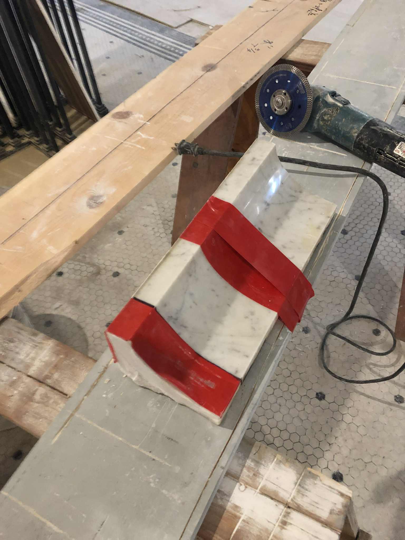 Marble staircase repair in progress