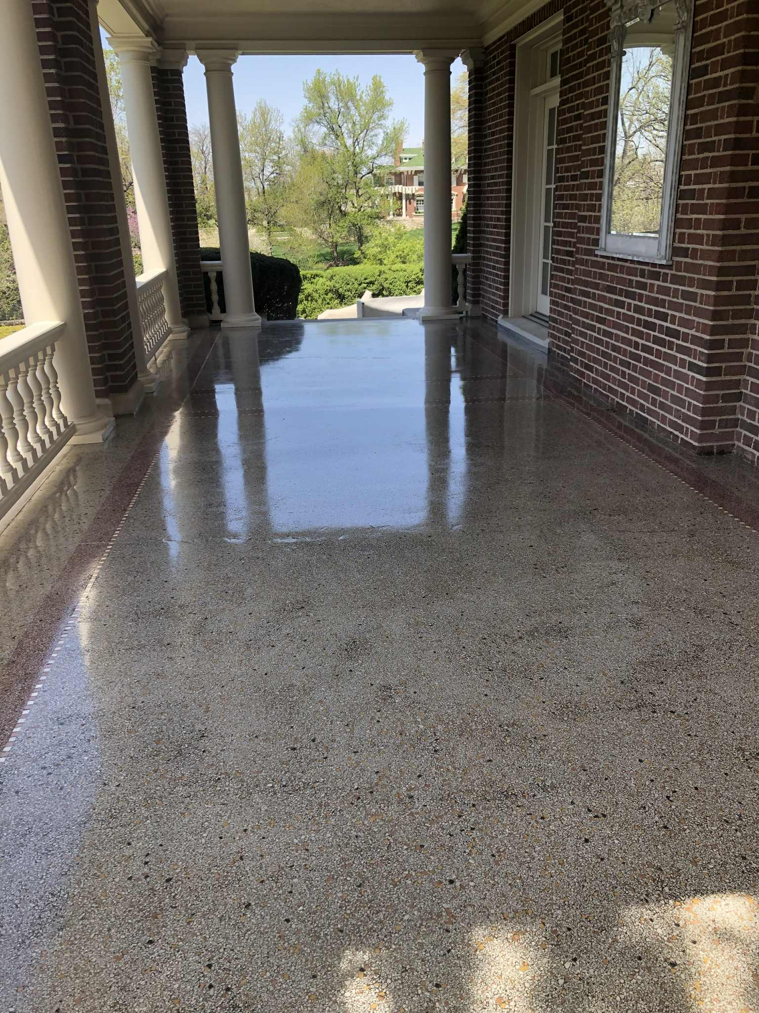 Polished terrazzo porch with high gloss finish