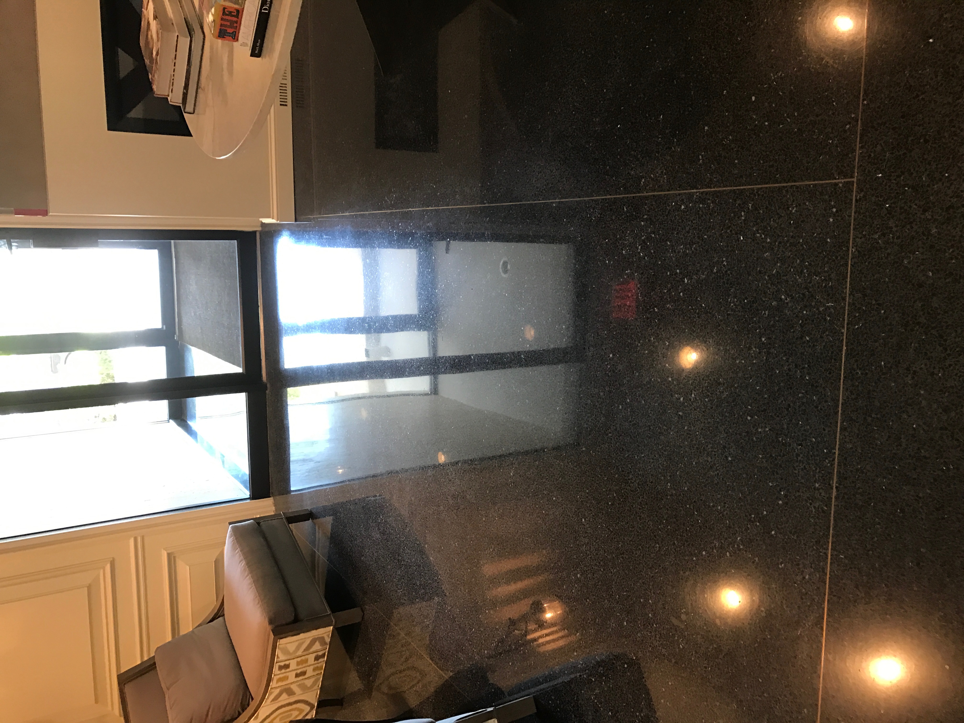 Commercial marble floor restoration in Kansas City office building lobby